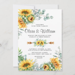 Convites Casamento Russo de Girassóis Eucalyptus Watercolo