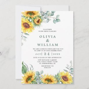 Convites Casamento Russo de Girassóis Eucalyptus Watercolo