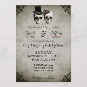 Convites Casamento Russo de Gótico Crânio de Noiva & Groo