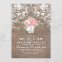 Casamento Russo de Lace Burlap Pink Peonies Mason