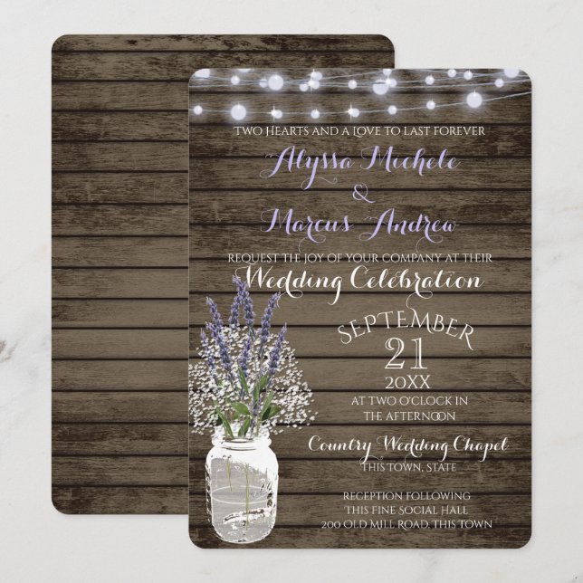 Convites Casamento Russo de Lavanda e Respiração do Bebê (Frente/Verso)