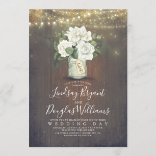 Convites Casamento Russo de Mason Jar Floral Branco