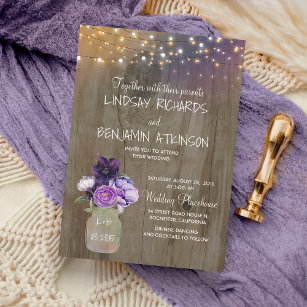 Convites Casamento Russo De Mason Jar Rústico De Lilac Plum