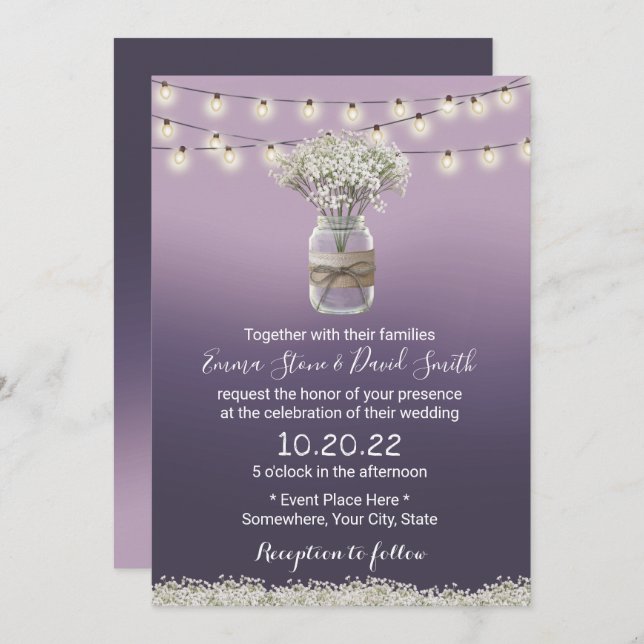 Convites Casamento Russo de Ombre Roxo Floral Púrpura do Be (Frente/Verso)