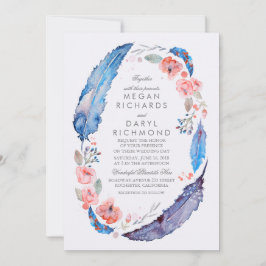 Convites Casamento Russo de Penas Florais Boêmias