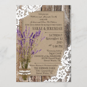 Convites Casamento Russo de rendas de madeira lavanda