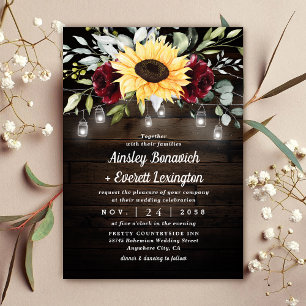 Convites Casamento Russo de Rosas vermelhas Sunflower e Bor