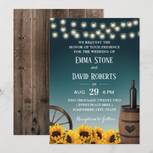 Convites Casamento Russo de Teal Ombre, Girassóis