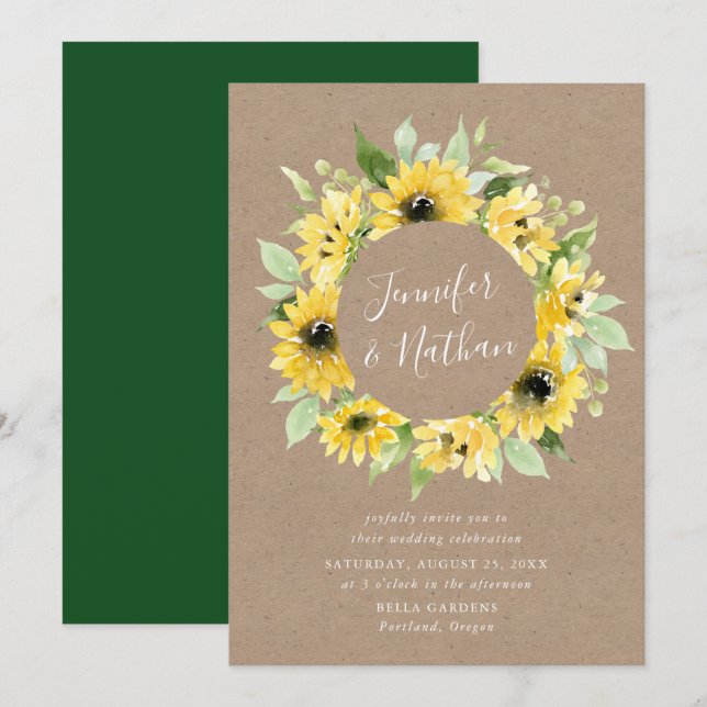 Convites Casamento Russo de Watercolor Sunflower (Frente/Verso)