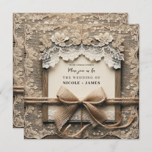 Convites Casamento Russo do Arco Vintage Floral Lace Burlap