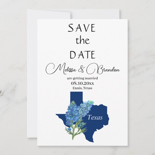 Convites Casamento Russo do Texas Floral Azul (Frente)