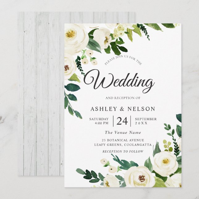 Convites Casamento Russo Elegante das Flores Brancas de Cha (Frente/Verso)