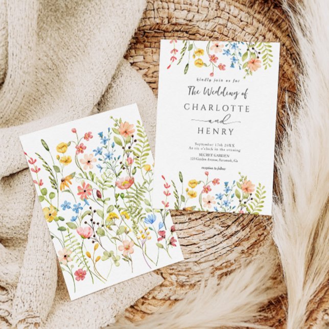 Convites Casamento Russo Elegante Moderno de Flores Selvage (Criador carregado)