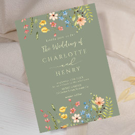 Convites Casamento Russo Elegante Moderno de Flores Selvage