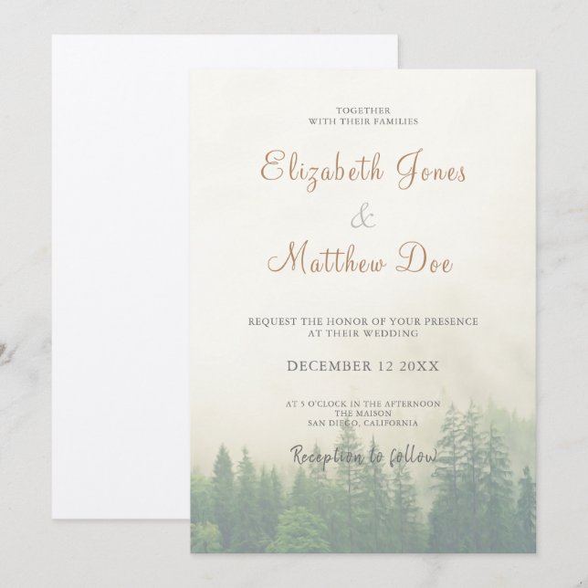 Convites Casamento Russo entre Pinheiros Florestais/Montanh (Frente/Verso)