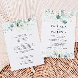 Convites Casamento Russo Eucalyptus Dourado De Trás E Frent