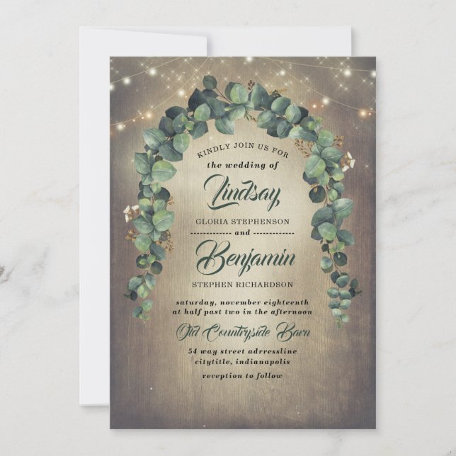 Convites Casamento Russo Eucalyptus Greenery Garland (Frente)