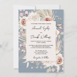 Convites Casamento Russo Floral Azul Dusty