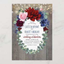 Convites Casamento Russo Floral Azul Marinho Blush