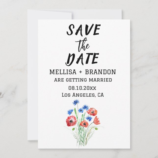 Convites Casamento Russo Floral de Cornflower Poppies Verme (Frente)