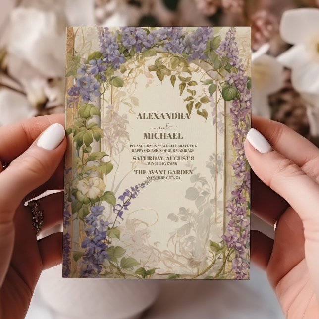 Convites Casamento Russo Floral de Dusty Purple e Cinzas Pr (Criador carregado)