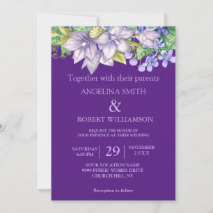 Convites Casamento Russo Floral Puro-Roxo-Da-Aquarela