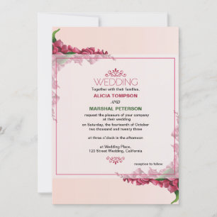 Convites Casamento Russo Floral Vermelho e rosa claro