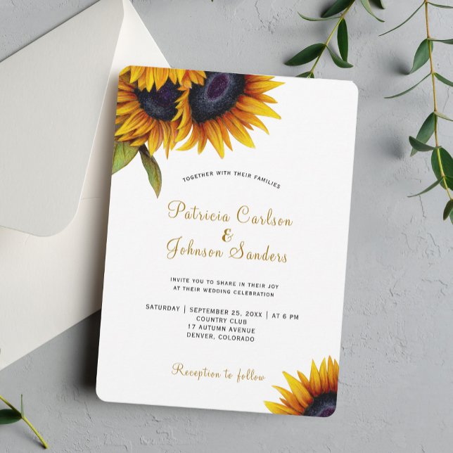 Convites Casamento russo moderno de girassol (With ROUNDED CORNERS option)