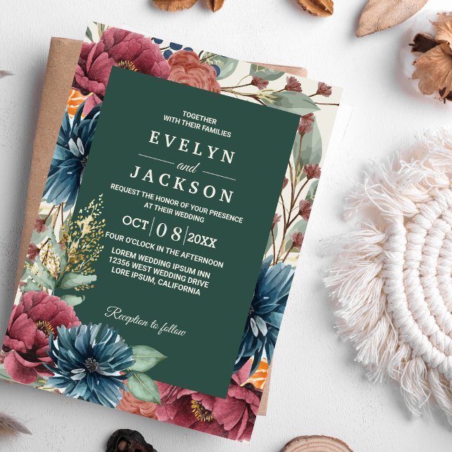 Convites Casamento Russo Moderno de Queda Verde Esmeralda (Criador carregado)