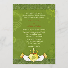 Convites Casamento Russo na moda Verde e Dourado Irlandês