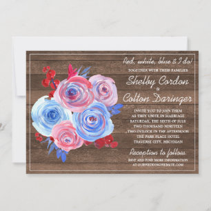 Convites Casamento Russo Patriótico e Floral 4 de julho