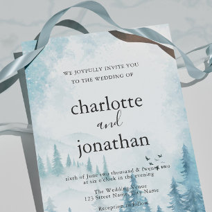 Convites Casamento Russo Por Aquarela Da Floresta Azul-Mont