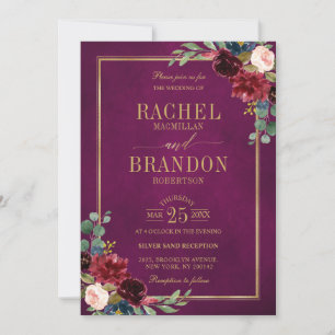 Convites Casamento Russo Rosa-Rosa-Rosa Marsala, Dourado Fl