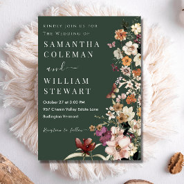 Convites Casamento Russo Verde Moderno Boho Wildflower