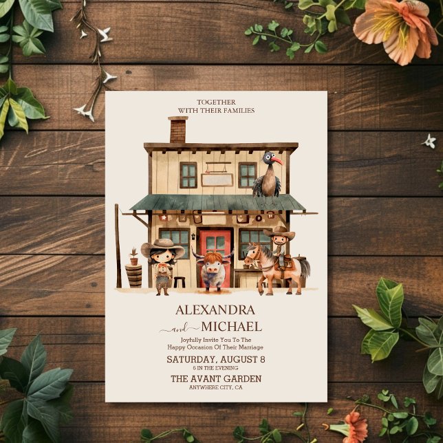 Convites Casamento Russo Vintage Western Cowboy (Criador carregado)