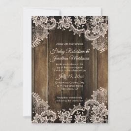 Convites Casamento Rustic Antique Lace and Barn Wood