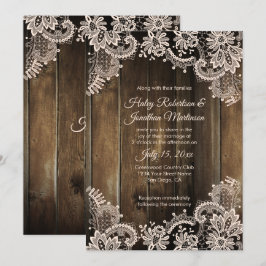 Convites Casamento Rustic Antique Lace and Barn Wood