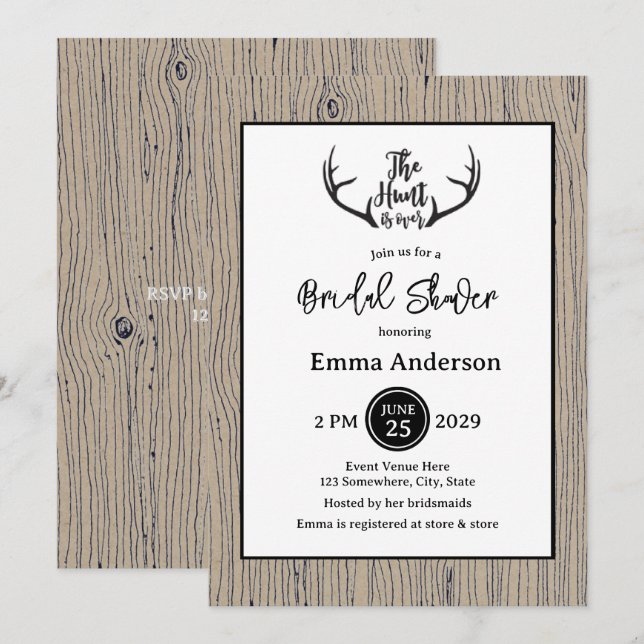 Convites Casamento Rustic Antler Barnwood (Frente/Verso)