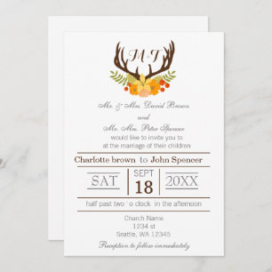 Convites Casamento Rustic Antler Deer Floral Woodland