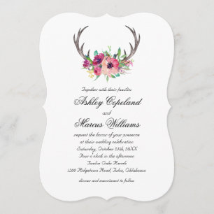 Convites Casamento Rustic Antlers Boho Floral Allure