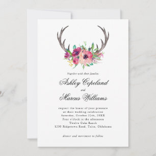 Convites Casamento Rustic Antlers Boho Floral Allure