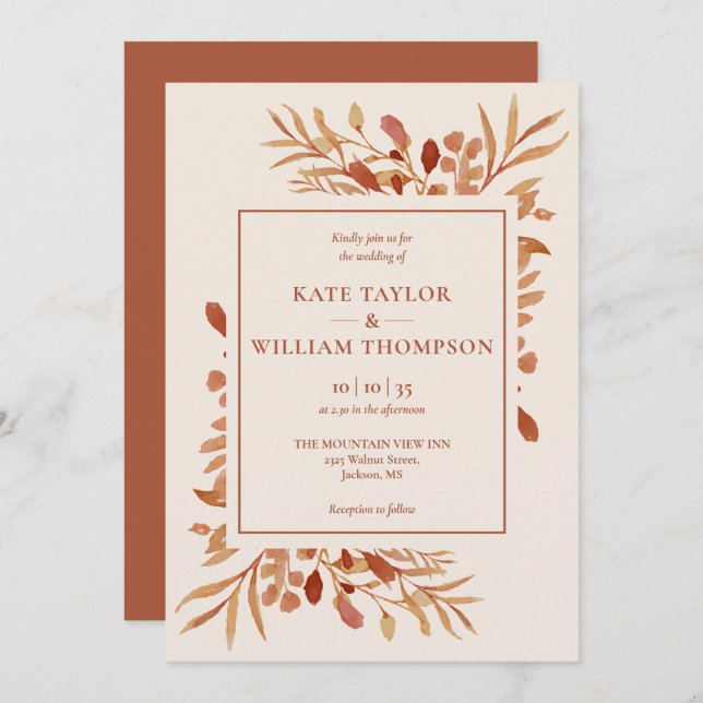 Convites Casamento Rustic Autumn Fall Terracotta (Frente/Verso)