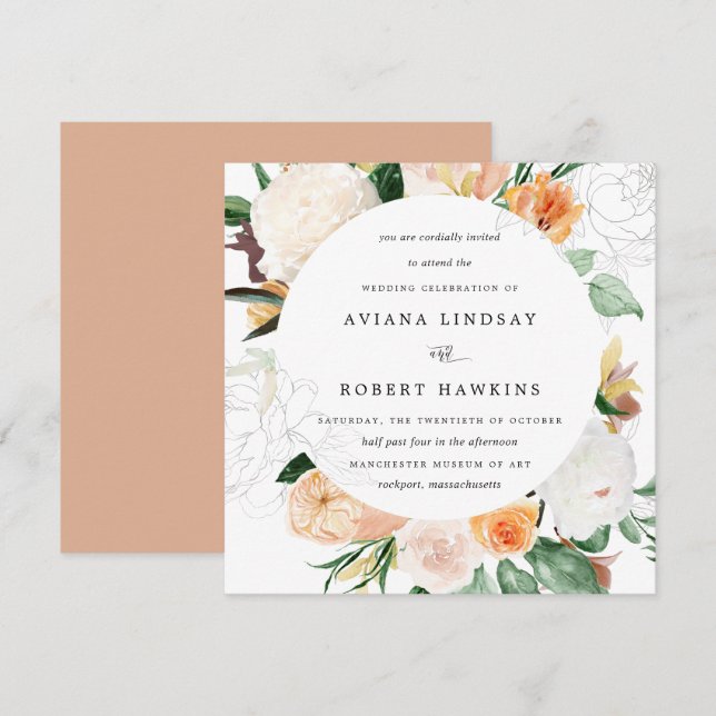 Convites Casamento Rustic Autumn Floral Watercolor (Frente/Verso)
