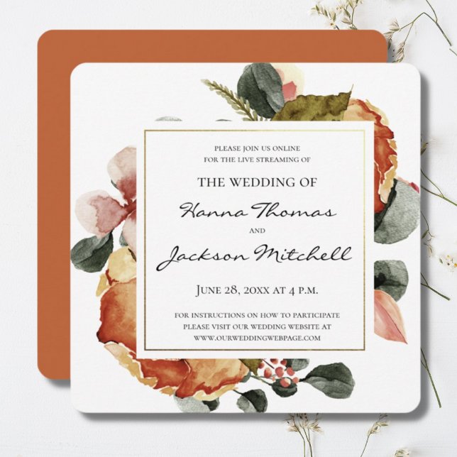 Convites Casamento Rustic Autumn Floral Watercolor (Criador carregado)
