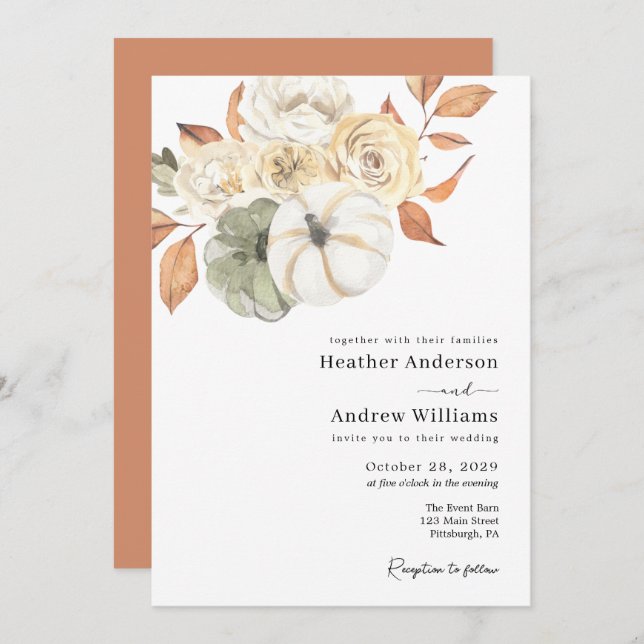 Convites Casamento Rustic Autumn Foliage (Frente/Verso)