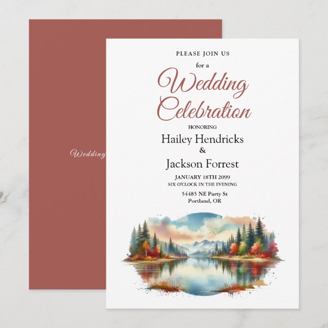 Convites Casamento Rustic Autumn Lakeside Forest (Frente/Verso)