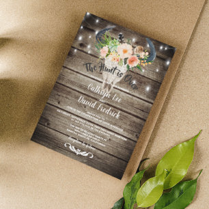 Convites Casamento Rustic Barn Floral Antler Hunt Noturno