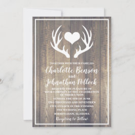 Convites Casamento Rustic Barn Wood & White Deer Antlers