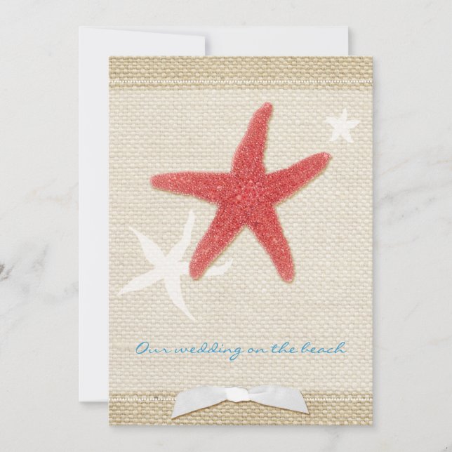 Convites Casamento Rustic Beach Red Starfish (Frente)