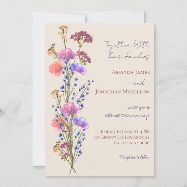 Convites Casamento Rustic Beige Acrylic Floral Buquê (Frente)